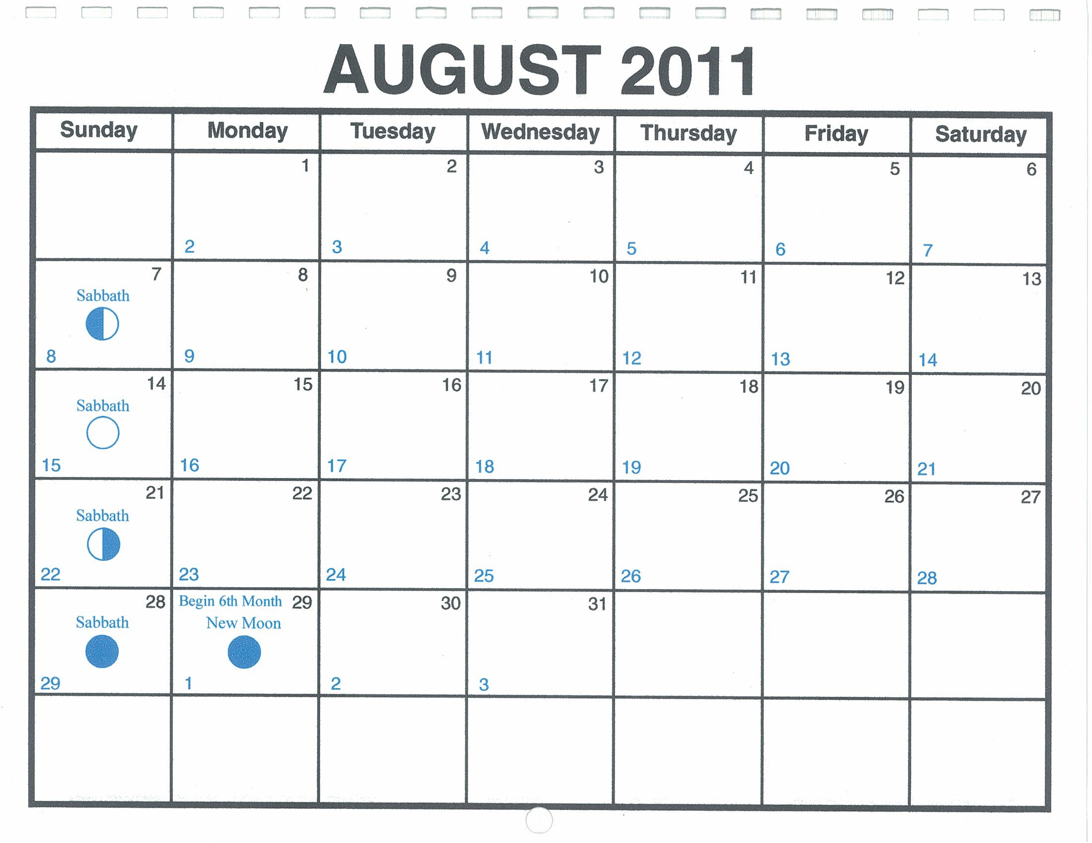 August Lunar Calendar — One Yahweh